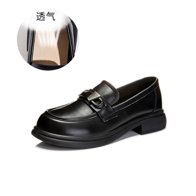 13684715.聚福鸟春秋季新款真皮乐福鞋女女士英伦风小皮鞋一脚蹬女鞋小香风单鞋