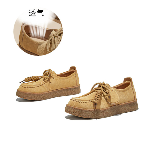 13684798.聚福鸟春秋季新款袋鼠鞋真皮休闲鞋女平底鞋