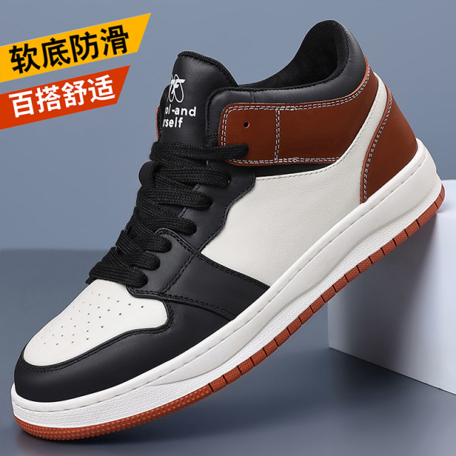 13686629.聚福鸟春秋头层牛皮男士高帮板鞋真皮透气时尚百搭休闲运动鞋