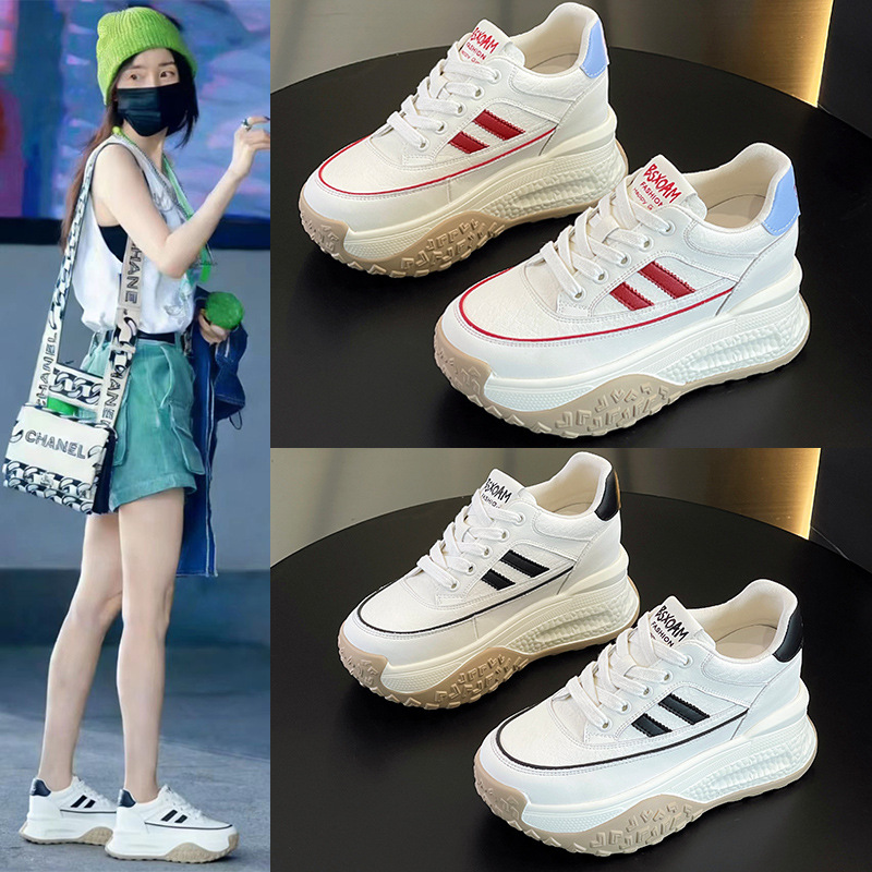 13684390.聚福鸟春秋真皮阿甘小白鞋女厚底女鞋百搭休闲运动老爹鞋