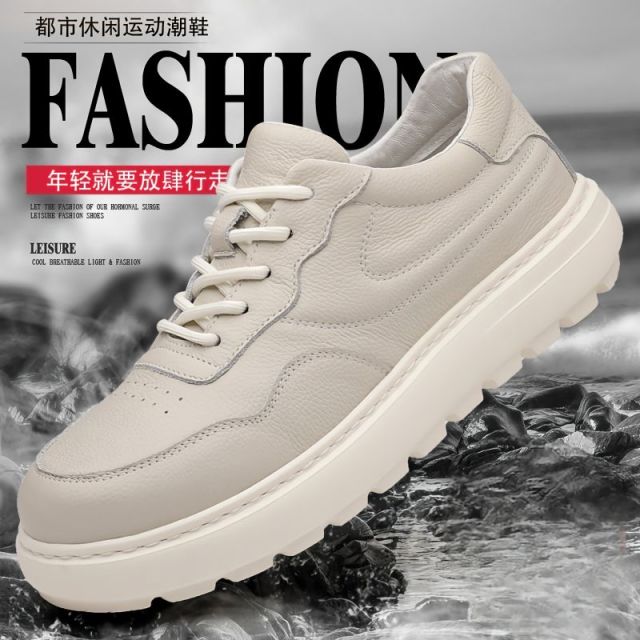 13685760.聚福鸟春秋头层牛皮新款男士真皮透气百搭厚底休闲皮鞋