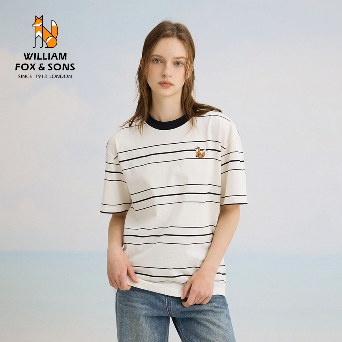 13375823.WILLIAM FOX&SONS 威廉福克斯 夏季新型立体织造条纹提花圆领短袖T恤男女