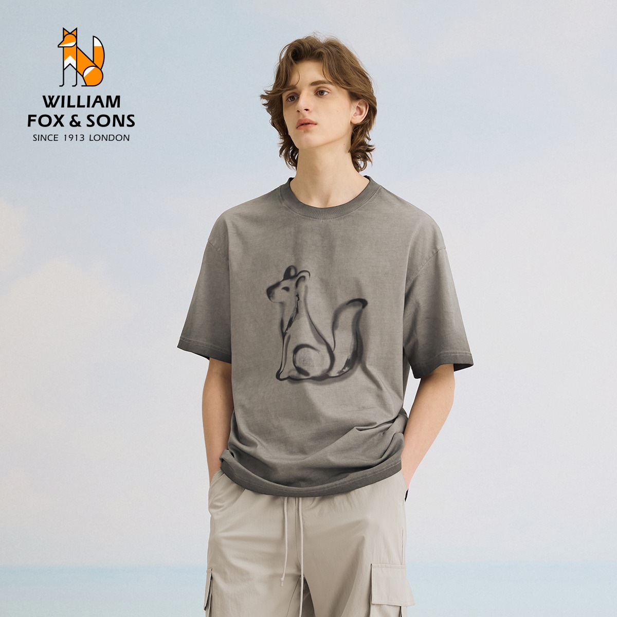 13376310.WILLIAM FOX&SONS 威廉福克斯 夏季品牌设计渐变水墨印花纯棉短袖T恤男女同款