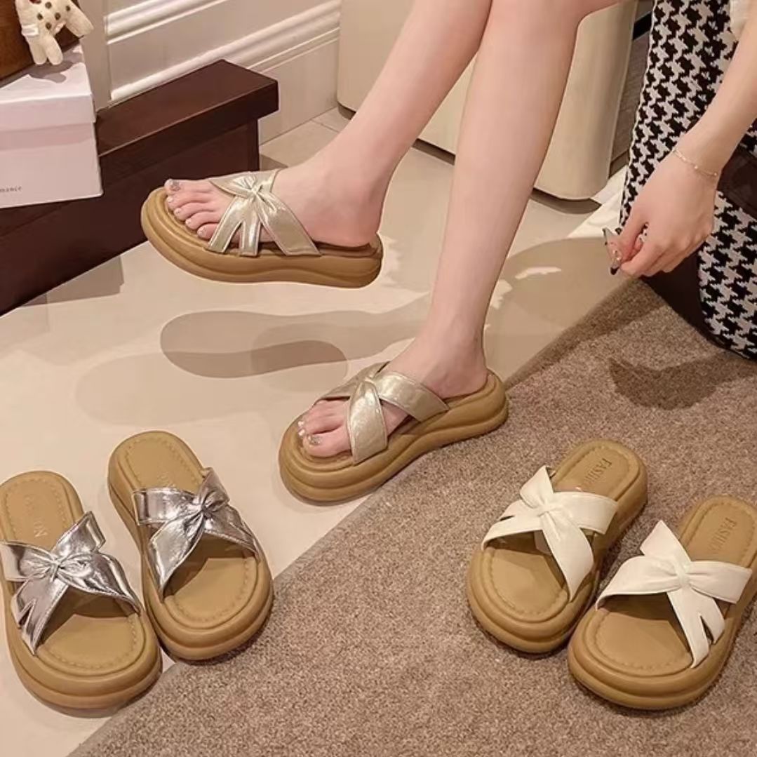 13666171.交叉厚底凉拖鞋 时尚百搭软底拖鞋夏季外穿仙女风配裙子休闲沙滩凉鞋