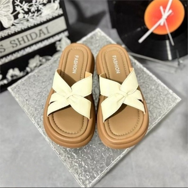 13666171.交叉厚底凉拖鞋 时尚百搭软底拖鞋夏季外穿仙女风配裙子休闲沙滩凉鞋