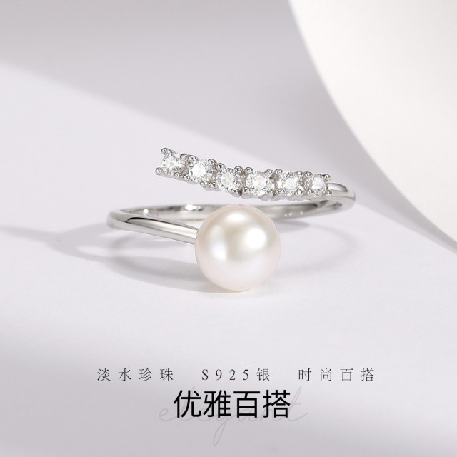 11269976.佰色传情S925银淡水珍珠优雅小众设计高级感女开口戒戒指指环