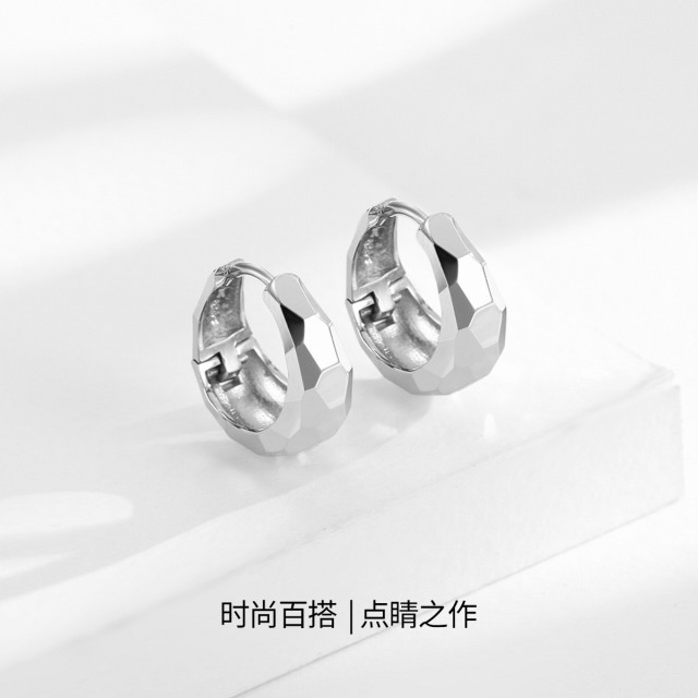 11383112.佰色传情S925银几何形小巧精致耳圈耳扣耳环耳饰两色可选