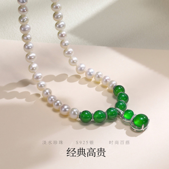 11789142.佰色传情淡水珍珠S925银玉髓吊坠项链送长辈妈妈婆婆母亲节礼物