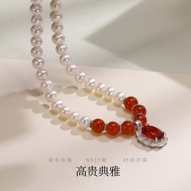 11789109.佰色传情淡水珍珠S925银优雅吊坠项链送长辈妈妈婆婆母亲节礼物