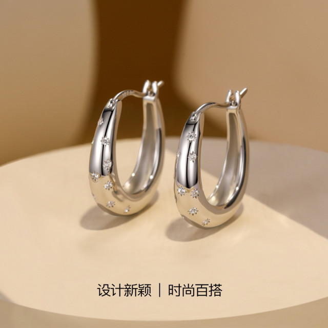 11909412.佰色传情S925银气质百搭U形高级感轻奢耳扣耳环耳饰两色可选