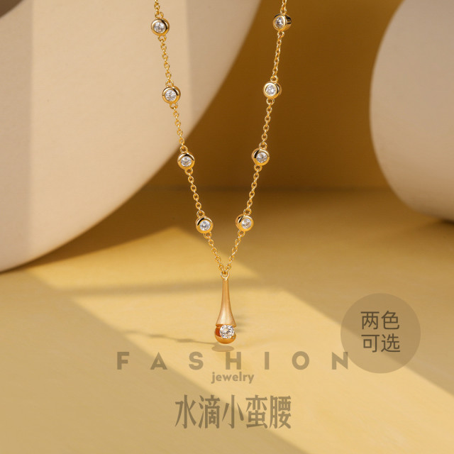 11910275.佰色传情S925银气质轻奢闪耀水滴小蛮腰项链锁骨链两色可选
