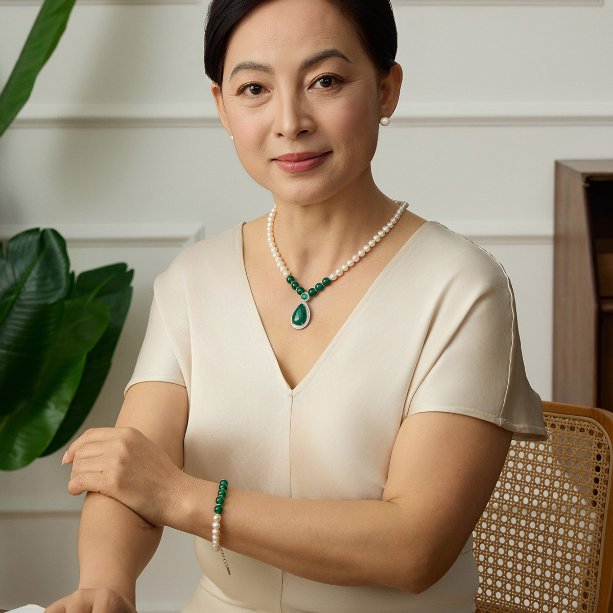 11915529.佰色传情淡水珍珠S925银水滴玉髓吊坠项链送长辈妈妈婆婆母亲节礼物套装