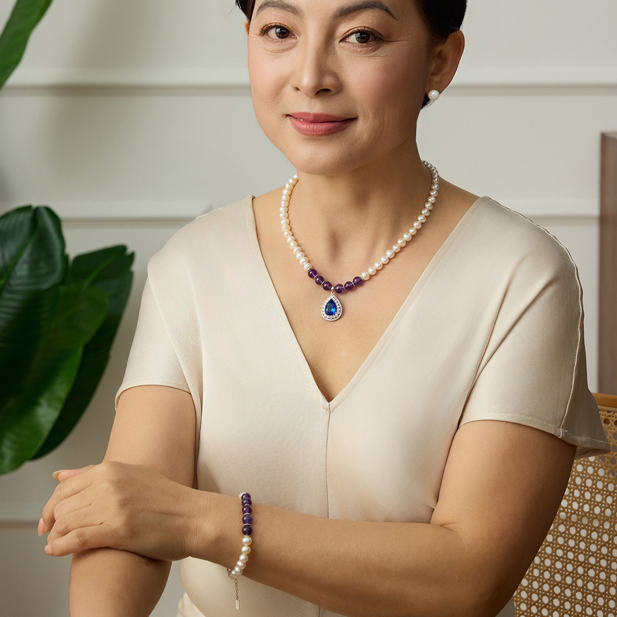 11915360.佰色传情淡水珍珠S925银奢华水滴吊坠项链送长辈妈妈婆婆母亲节礼物套装