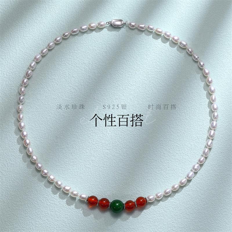 11941069.佰色传情5-6mm淡水珍珠S925银小众设计气质项链锁骨链送礼