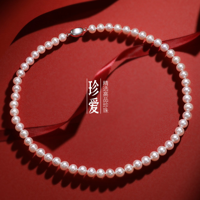 11326548.佰色传情强光泽925银无核淡水珍珠串项链婆婆款女送礼物