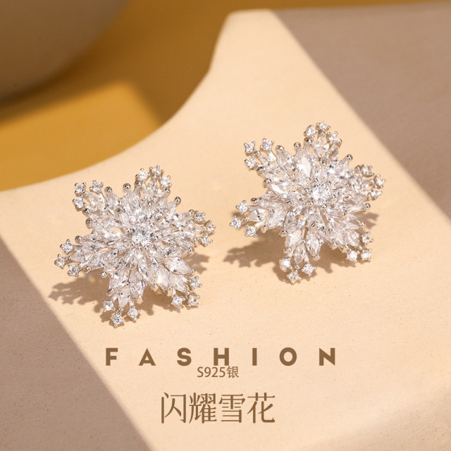 12162510.佰色传情S925银轻奢闪耀雪花优雅气质高级感女款耳钉耳环耳饰