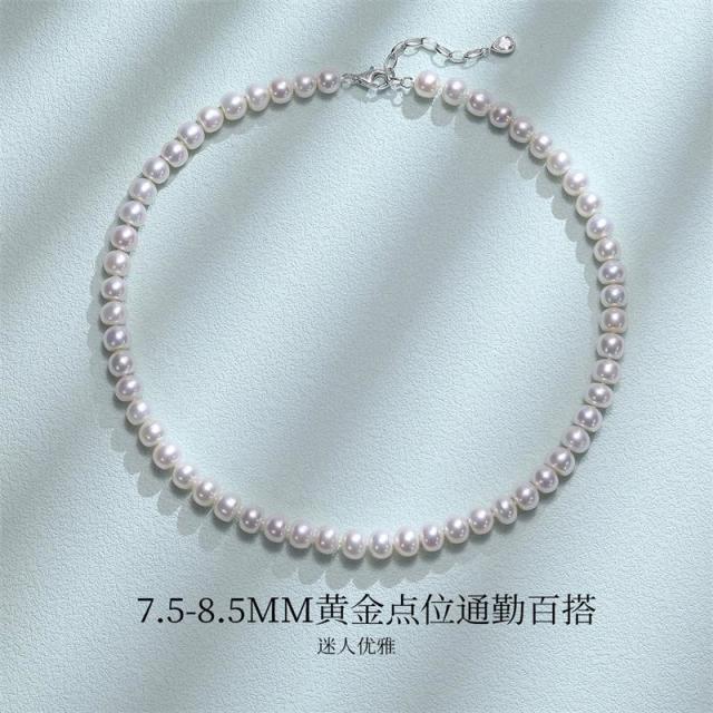12354013.佰色传情强光扁圆淡水珍珠S925银项链珍珠素串送妈妈婆婆母亲节礼物