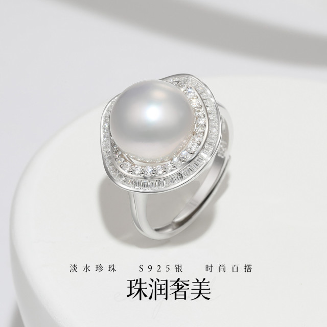 12372771.佰色传情10-11mm淡水珍珠S925银气质几何形戒指指环圈口可调节