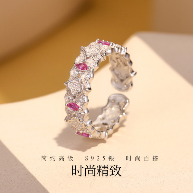12374648.佰色传情S925银简约时尚精致雕刻高级感女款开口戒指指环手饰