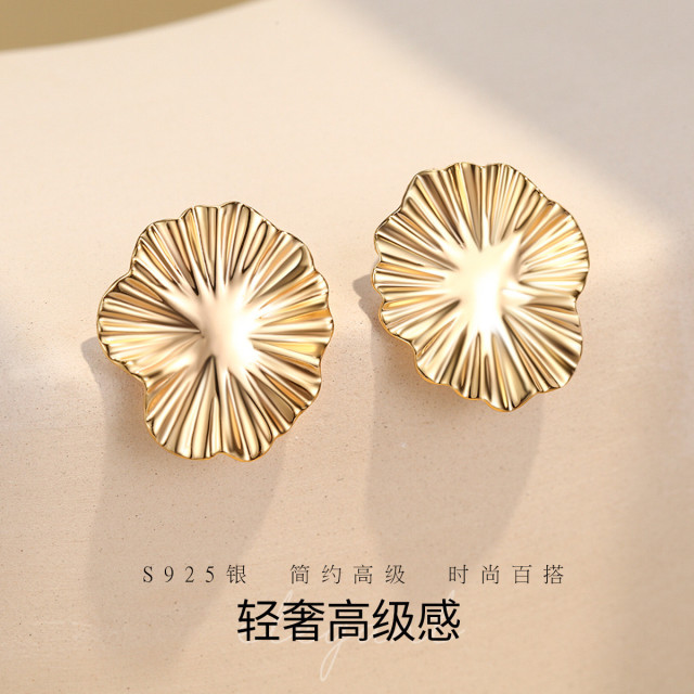12378083.佰色传情S925银不规则花朵条纹轻奢高级感女耳钉耳环耳饰