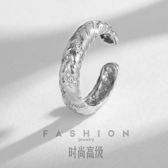 12407731.佰色传情S925银菱格拉丝时尚高级感气质女开口戒指指环手饰