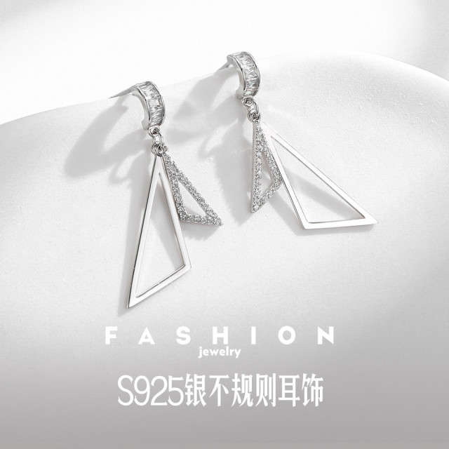 12421381.佰色传情S925银个性简约不规则几何形高级感女耳钉耳环耳饰