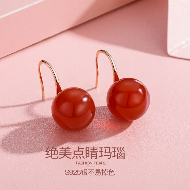 12648257.佰色传情S925银红玛瑙耳坠中式复古红色耳环女气质耳饰送礼