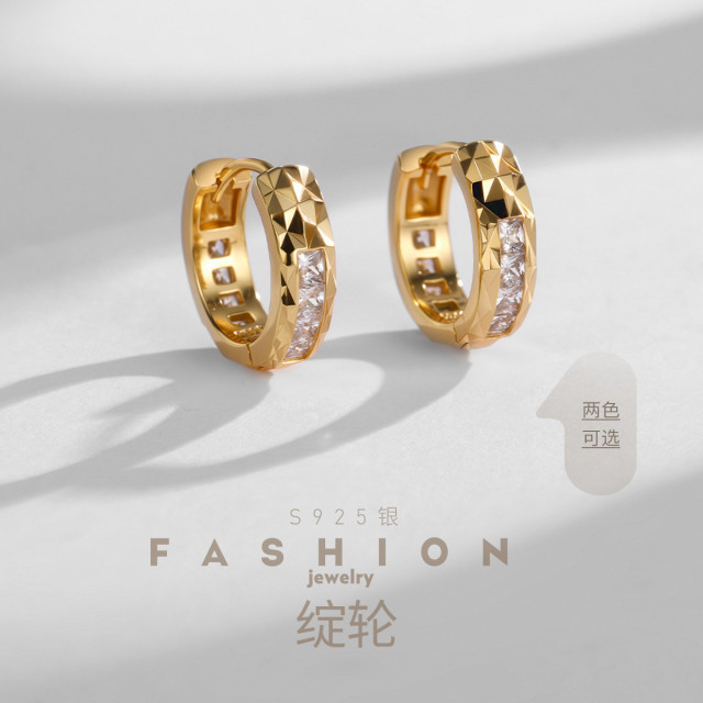 12807377.佰色传情【绽轮】S925银简约百搭车花耳扣耳环耳饰两色可选