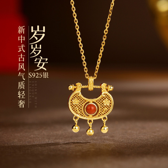 12892542.佰色传情【岁岁安】S925银平安扣新中式古风气质轻奢项链锁骨链