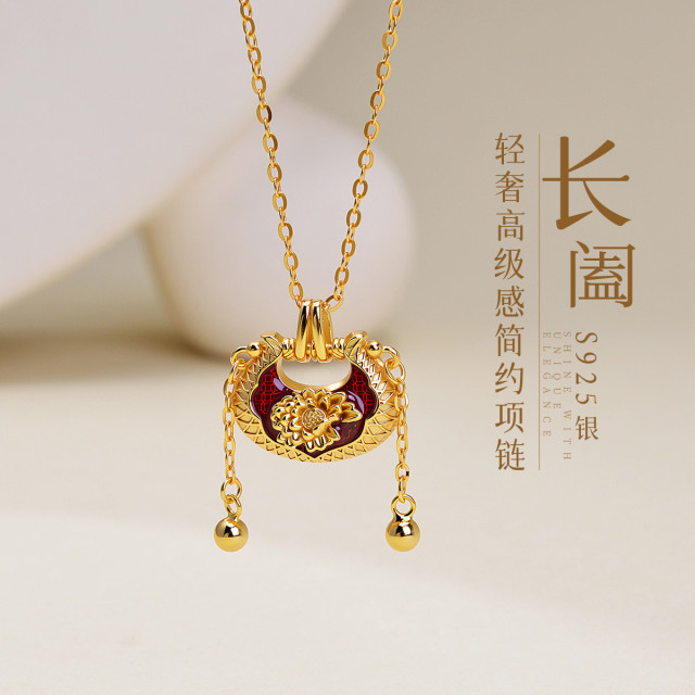 13007036.佰色传情【长阖】S925银平安锁轻奢高级感简约女气质项链锁骨链
