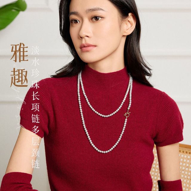 11286738.佰色传情无核淡水珍珠长项链小香风毛衣链多层颈链锁骨链女