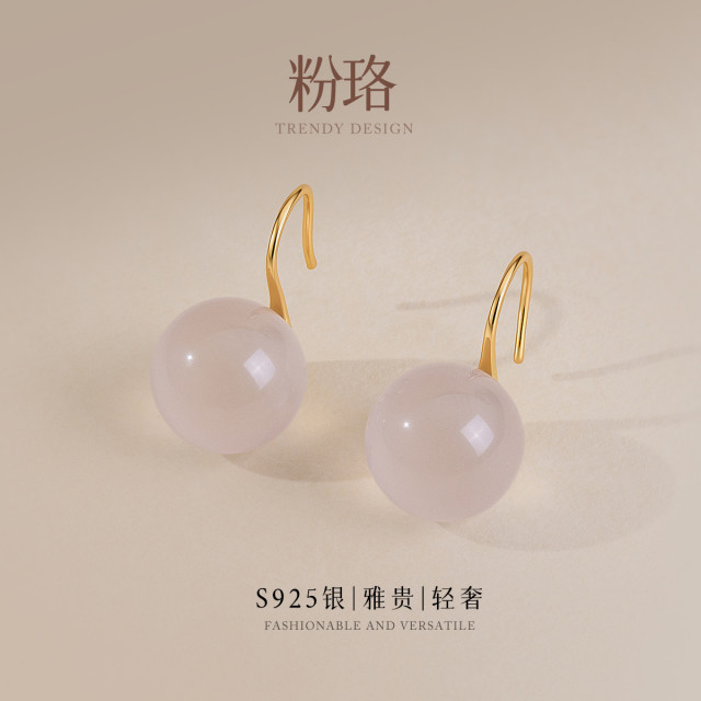 13512528.佰色传情S925银粉晶芙蓉石水晶高跟鞋温柔气质耳钩耳环耳饰