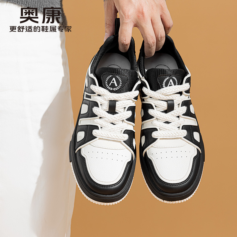 11824931.【舒适好穿】奥康Aokang春秋季新款低帮时尚休闲舒适耐磨圆头拼色系带单鞋