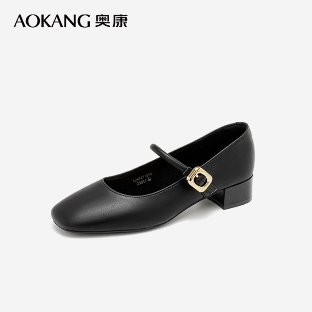 12219759.【舒适好穿】奥康女鞋 春季新款复古简约粗跟玛丽珍鞋优雅气质中跟舒适通勤鞋