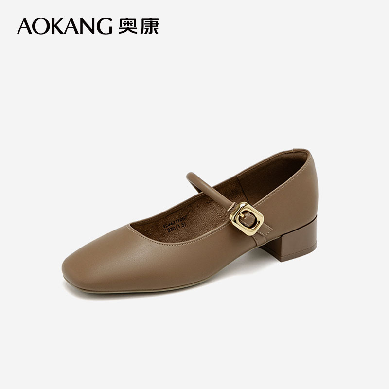 12219759.【舒适好穿】奥康女鞋 春季新款复古简约粗跟玛丽珍鞋优雅气质中跟舒适通勤鞋