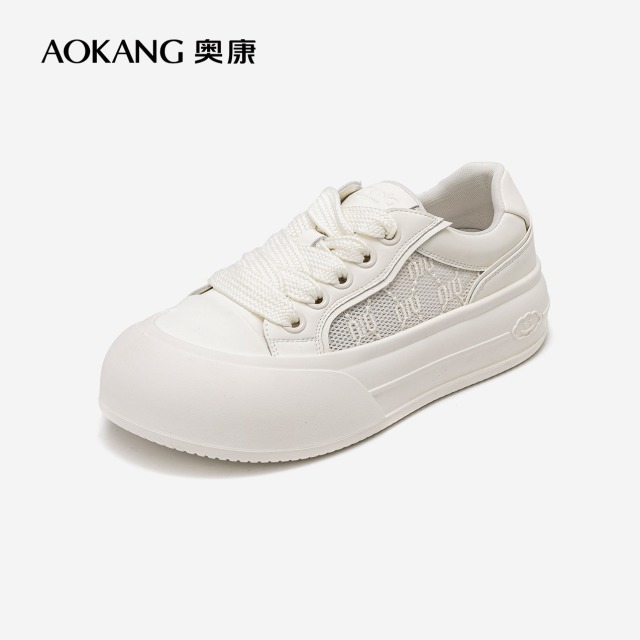 12226803.【舒适好穿】奥康女鞋春秋季新款小众时尚休闲圆头面包鞋简约舒适百搭网面板鞋