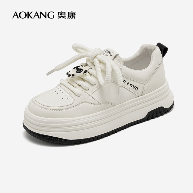 12235091.【舒适好穿】奥康女鞋秋季新品时尚百搭撞色透气系带厚底增高运动休闲板鞋