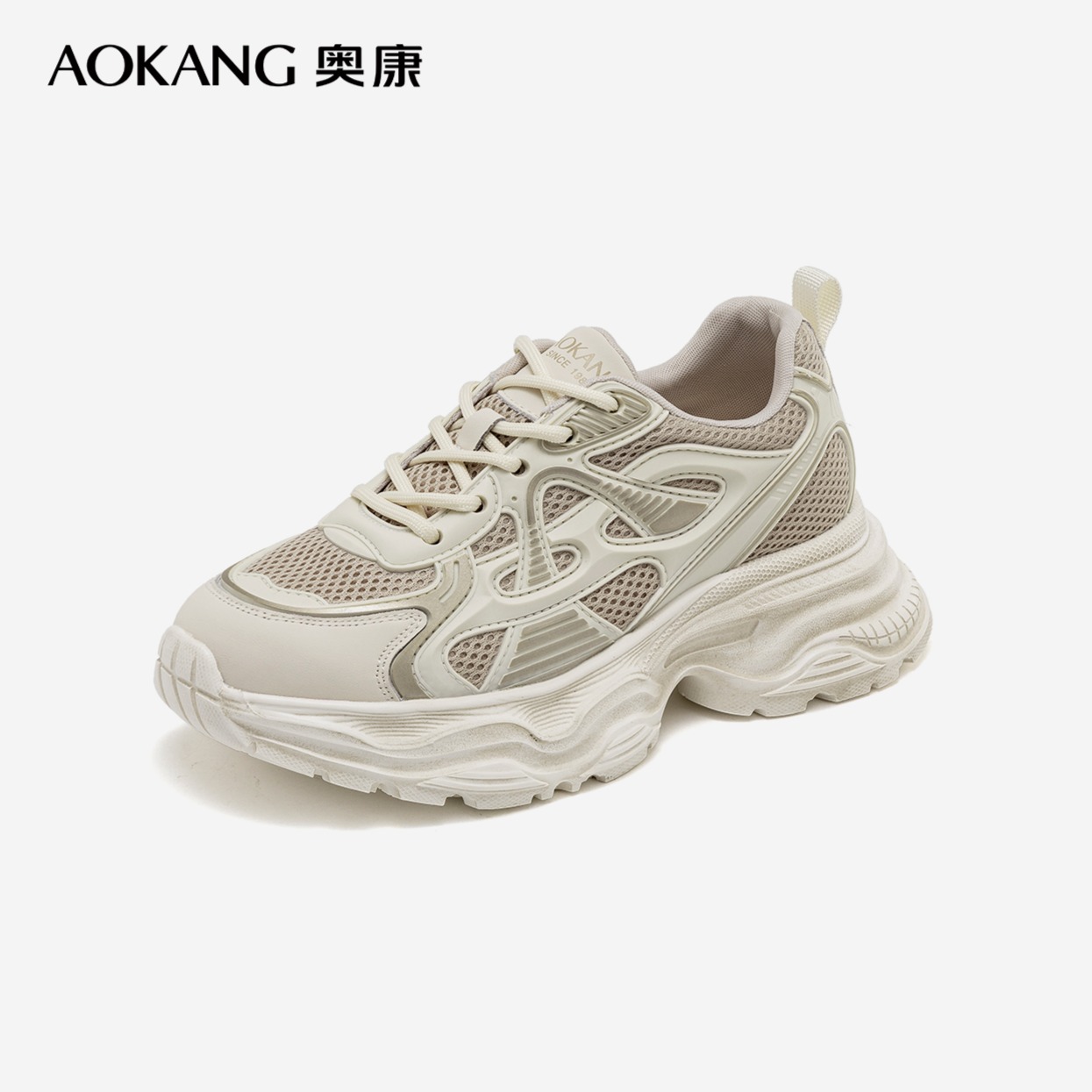 12252406.【舒适好穿】奥康女鞋 春秋季新款复古网面透气运动休闲鞋百搭休闲老爹鞋女