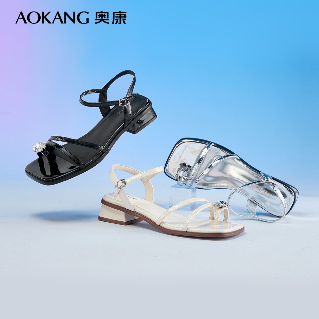 12261042.【清凉一夏】奥康女鞋 夏季新款度假风夹趾细绑带时装凉鞋一字带休闲通勤凉鞋