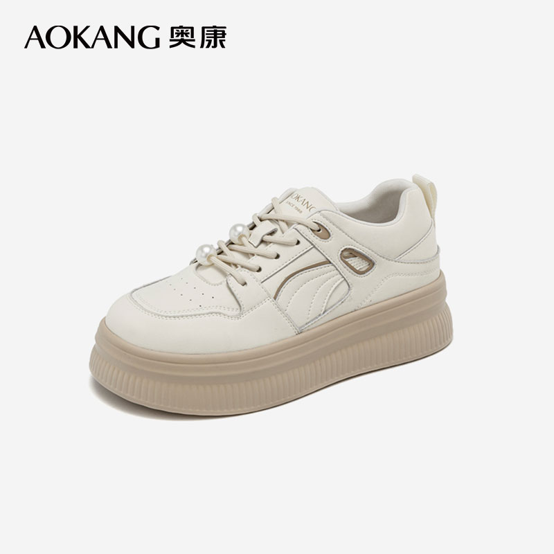 12259935.【舒适好穿】奥康女鞋 春季新款韩版厚底百搭系带小白鞋圆头时尚学生舒适板鞋
