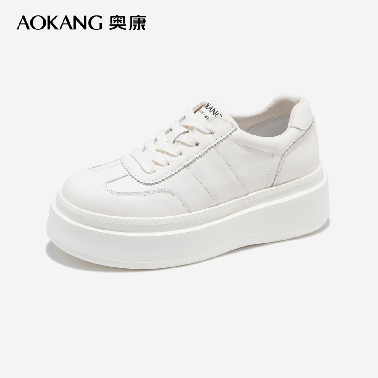 12260116.【舒适好穿】奥康女鞋秋季新款舒适厚底休闲鞋时尚圆头小白鞋百搭面包鞋