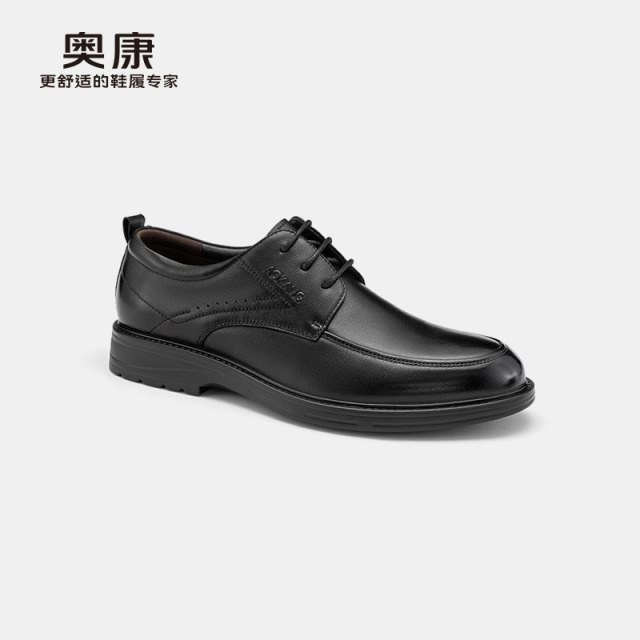 12261011.【头层牛皮】奥康官方男鞋春季新品英伦时尚商务正装皮鞋系带软皮通勤德比鞋