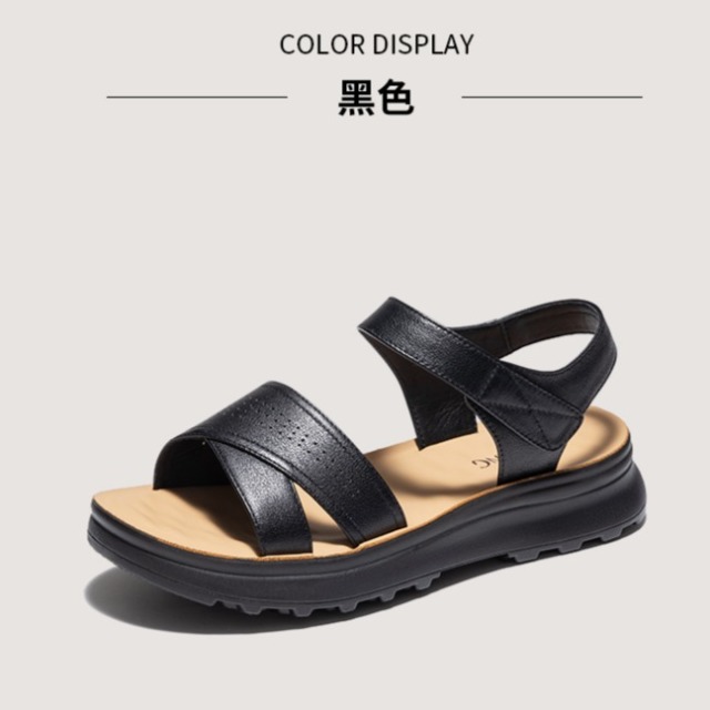12279633.【舒适软底】奥康AOKANG真皮妈妈凉鞋女夏季新款软底凉拖