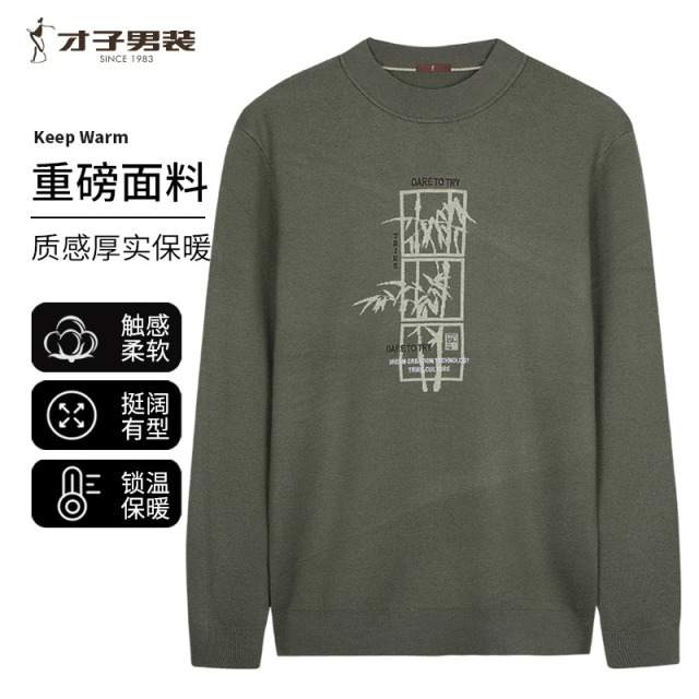11269766.才子男装罗纹领竹叶提花针织衫