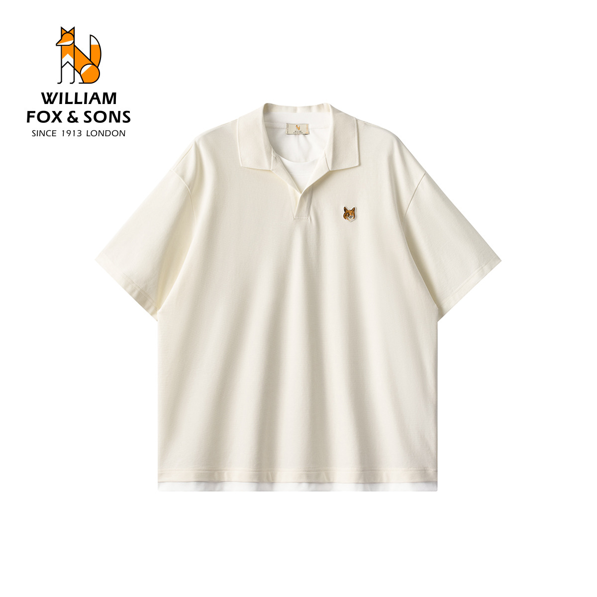 13376472.WILLIAM FOX&SONS 威廉福克斯 夏季设计感假两件海鸥V领短袖T恤双层领polo