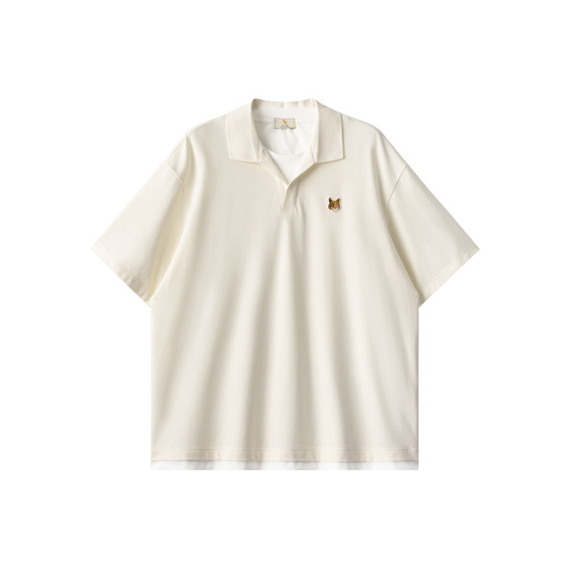 13376472.WILLIAM FOX&SONS 威廉福克斯 夏季设计感假两件海鸥V领短袖T恤双层领polo