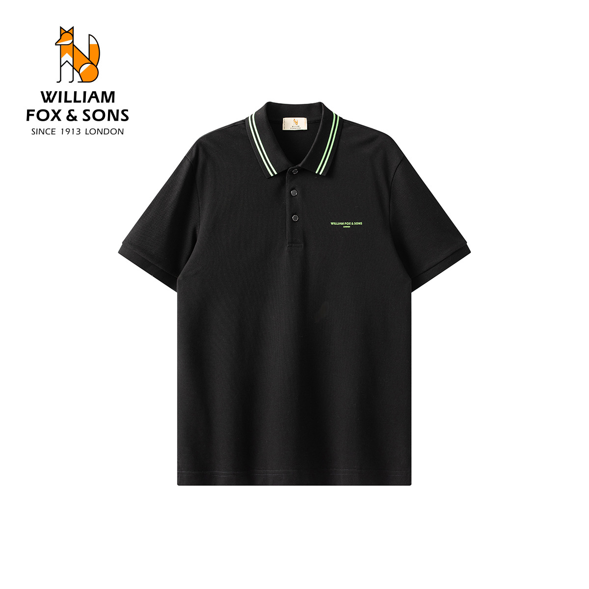 13376433.WILLIAM FOX&SONS 威廉福克斯 100%精梳棉网眼珠地面料荧光撞色高周波压花LOGO宽松休闲潮流POLO衫