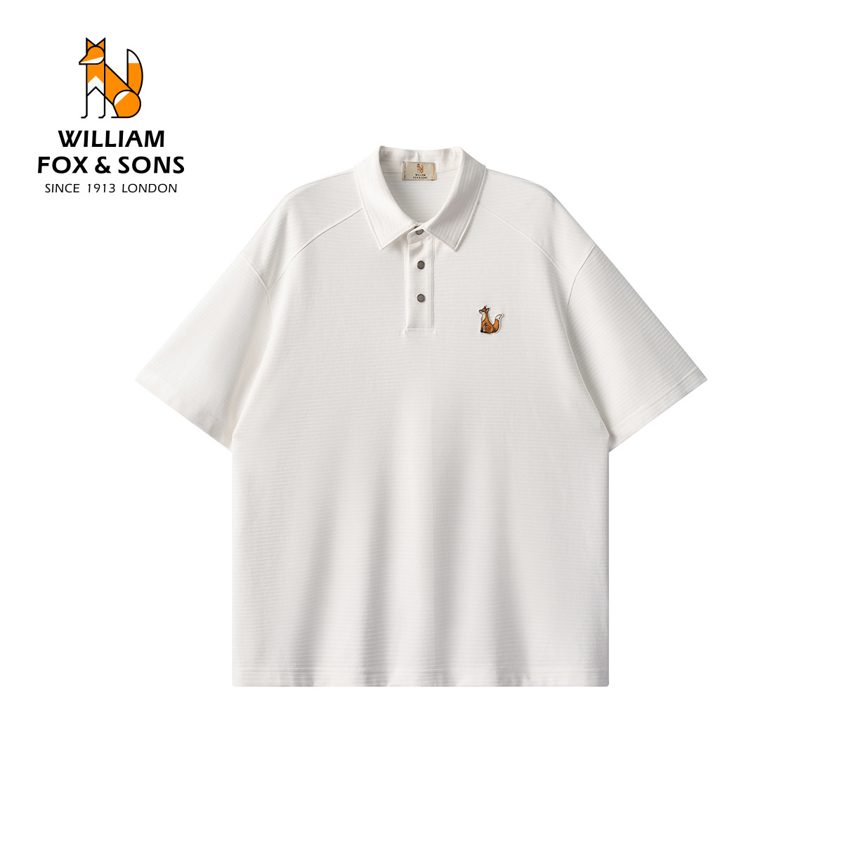 13376430.WILLIAM FOX&SONS 威廉福克斯 亲肤透气肌理条纹新型针织宽松休闲潮流解构主义坐姿小狐狸短袖POLO衫