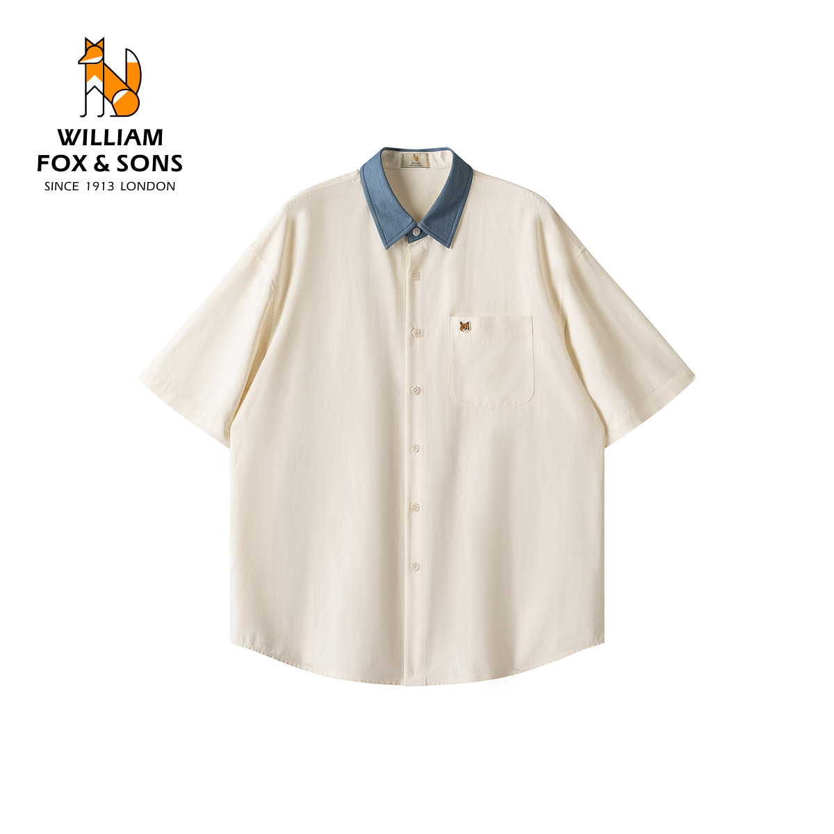 13376277.WILLIAM FOX&SONS 英国小狐狸 新款学院cleanfit撞色翻领短袖衬衫凉感莱赛尔亚麻衬衣
