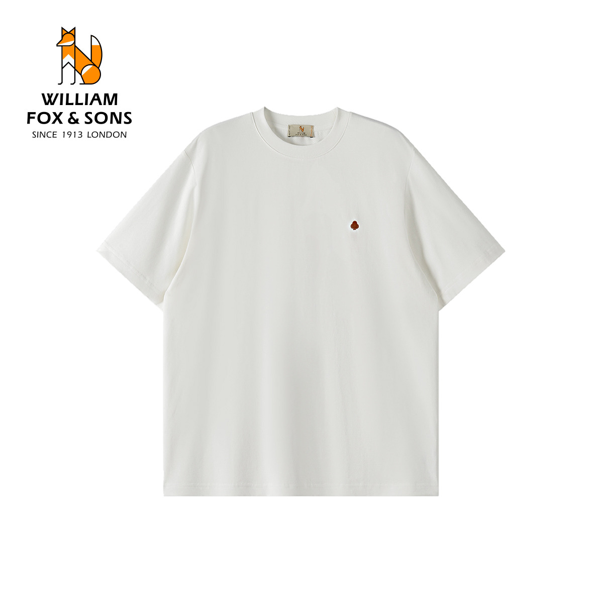 13376292.WILLIAM FOX&SONS 威廉福克斯 梅花刺绣精梳长绒棉短袖后背流苏设计潮流宽松T恤